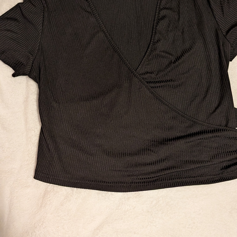 Amazon Black Fitted Wrap Crop Top Short Sleeve